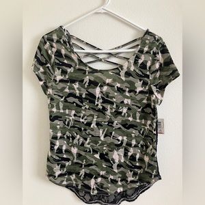 No Boundaries Camo tee with black lace back